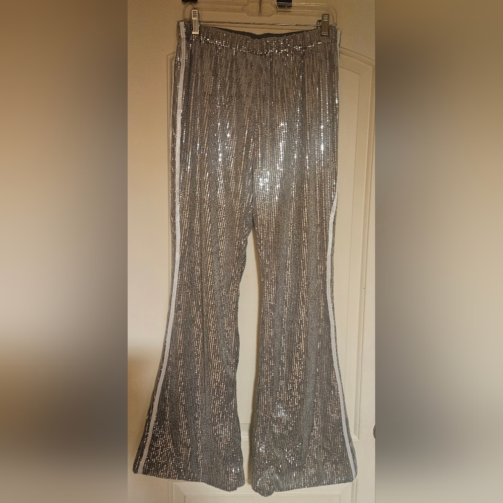 Silver Sequin Flare Pants